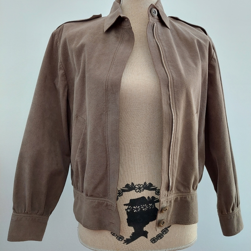 Suede Leather Jacket and Skirt Suit XS